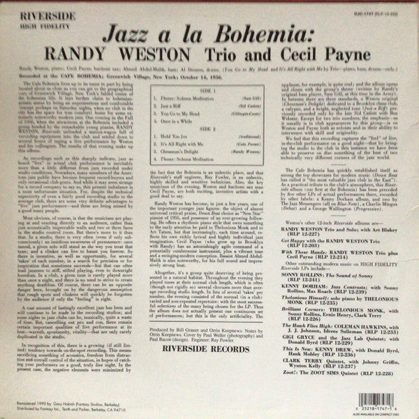 Randy Weston Trio - Jazz A La Bohemia(LP, Album, Ltd, RE, RM)