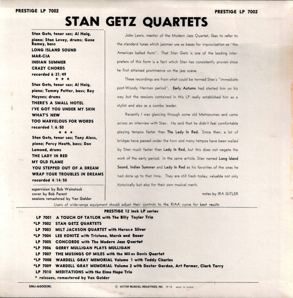 Stan Getz - Stan Getz Quartets (LP, Comp, Mono, RE)