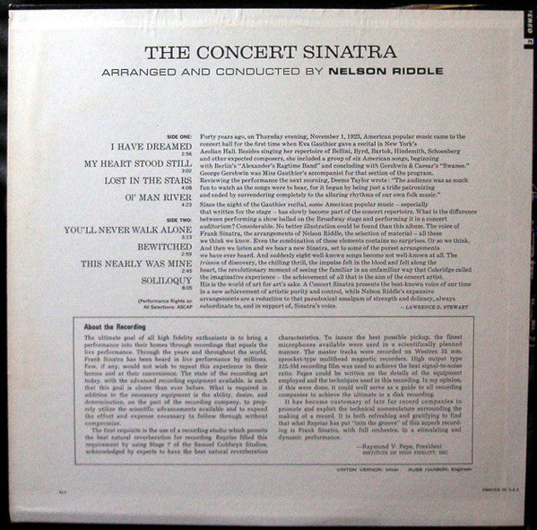 Frank Sinatra - The Concert Sinatra (LP, Album, RE)