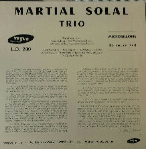 Martial Solal Trio - Martial Solal Trio (10"", Album, RE)