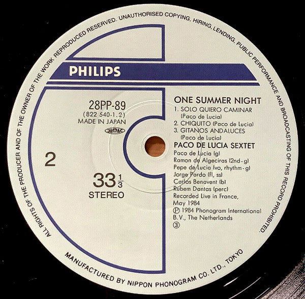 Paco De Lucia Sextet - Live... One Summer Night (LP, Album)