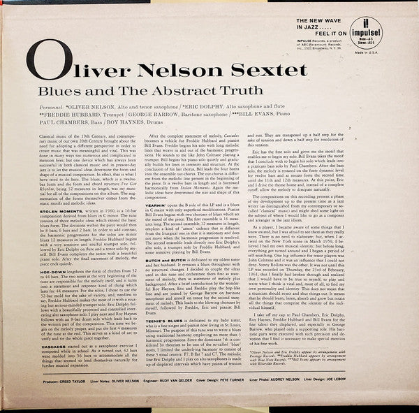 Oliver Nelson - The Blues And The Abstract Truth (LP, Album, RE, RP)