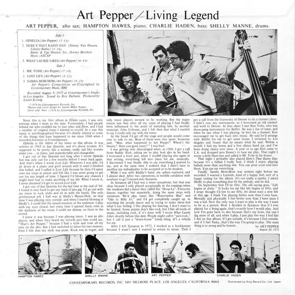 Art Pepper - Living Legend (LP, Album)