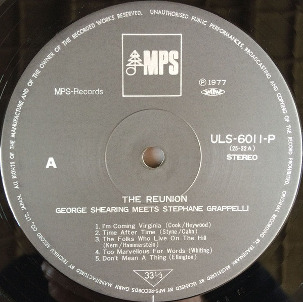 George Shearing Meets Stephane Grappelli* - The Reunion (LP, Album)