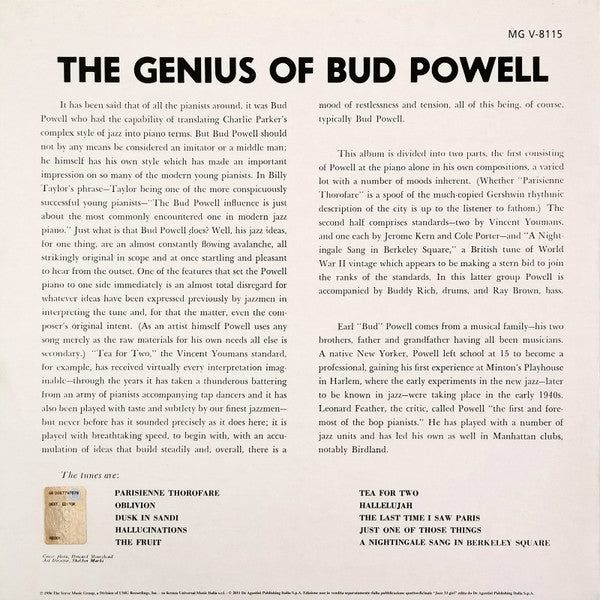 Bud Powell - The Genius Of Bud Powell (LP, Album, Mono, RE, 180)