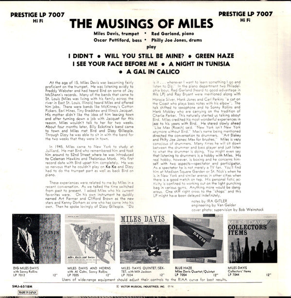 Miles Davis - The Musings Of Miles (LP, Album, Mono, RE)