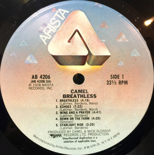 Camel - Breathless (LP, Album, Pit)