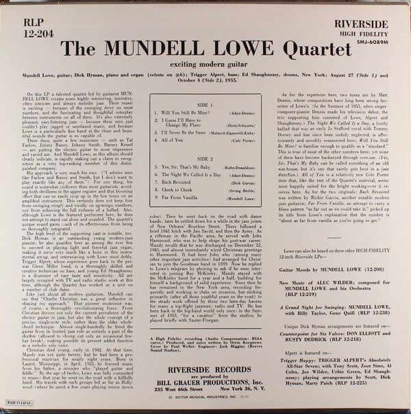 The Mundell Lowe Quartet - The Mundell Lowe Quartet(LP, Album, Mono...