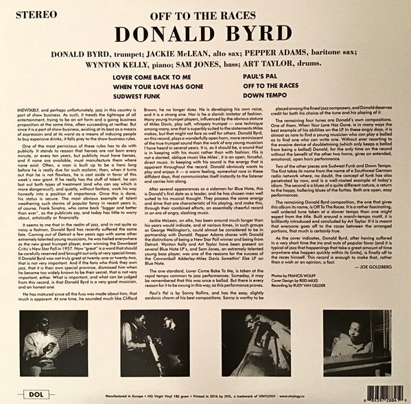 Donald Byrd - Off To The Races (LP, Album, RE, 180)