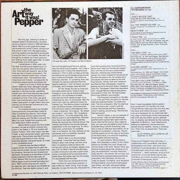 Art Pepper - ...The Way It Was! (LP, Album, RE)