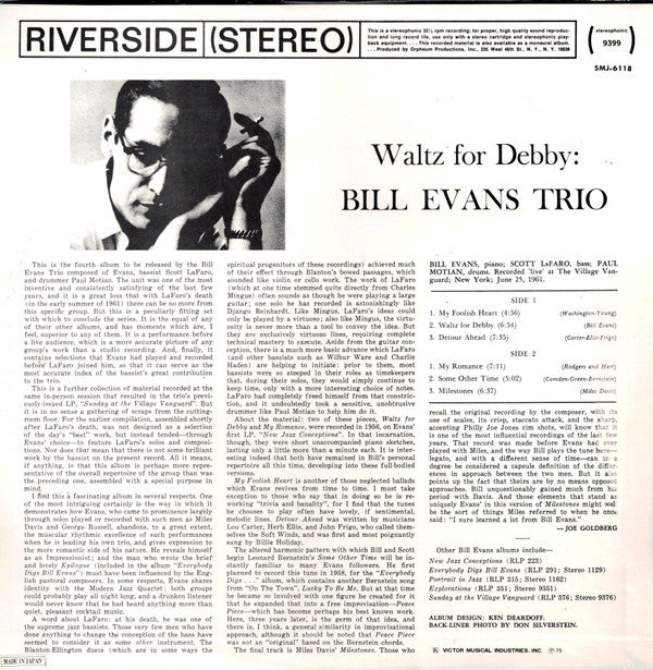 Bill Evans Trio* - Waltz For Debby (LP, Album, RE)