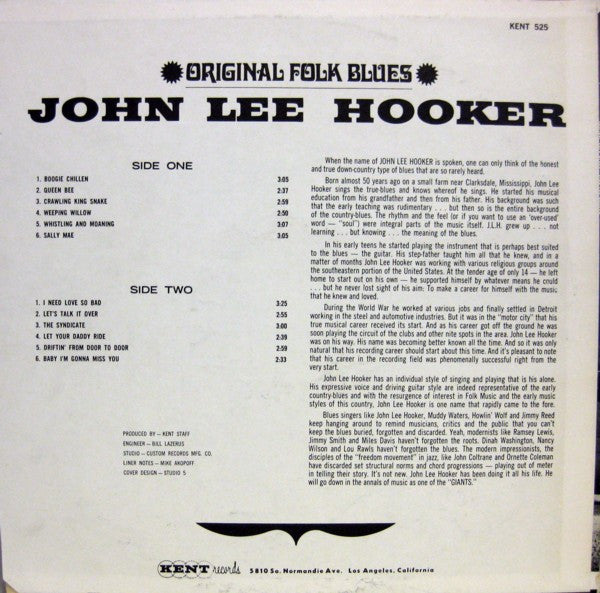 John Lee Hooker - Original Folk Blues (LP, Comp, RE)