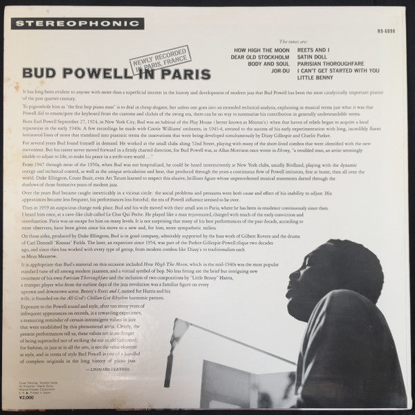 Bud Powell - Bud Powell In Paris (LP, Album)