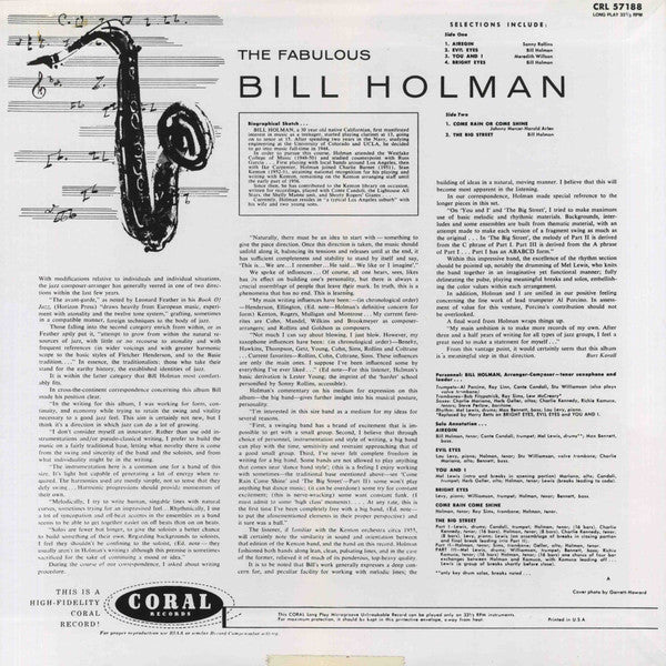 Bill Holman - The Fabulous Bill Holman (LP, Album, RE)