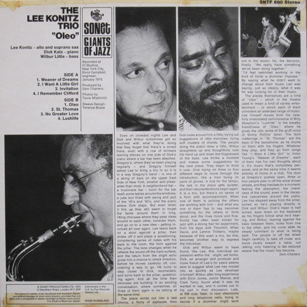 The Lee Konitz Trio - Oleo (LP, Album, RE)