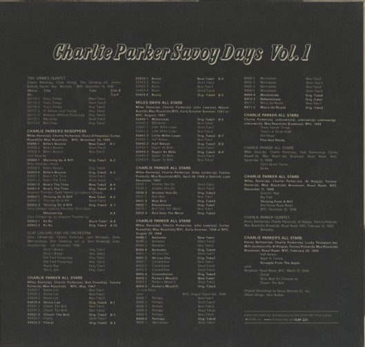 Charlie Parker - Savoy Days Vol. 1 (LP, Comp, Mono, RE)