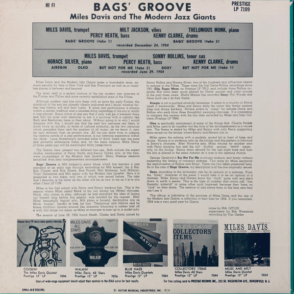Miles Davis - Bags Groove (LP, Album, Mono, RE)
