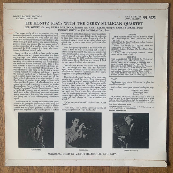 Lee Konitz - Lee Konitz Plays With The Gerry Mulligan Quartet(LP, A...