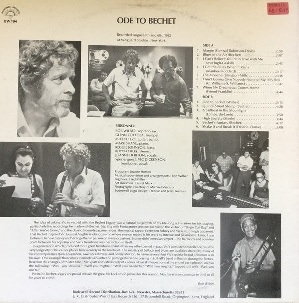 Bob Wilber And The Bechet Legacy - Ode To Bechet (LP, Album)