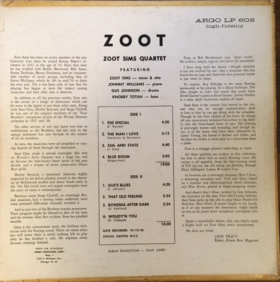 Zoot Sims Quartet - Zoot (LP, Album, Mono)