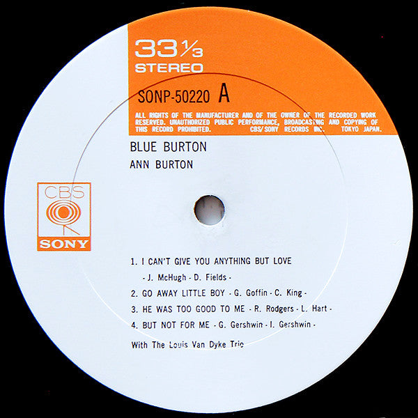 Ann Burton With The Louis Van Dyke Trio* - Blue Burton (LP, Album, RE)