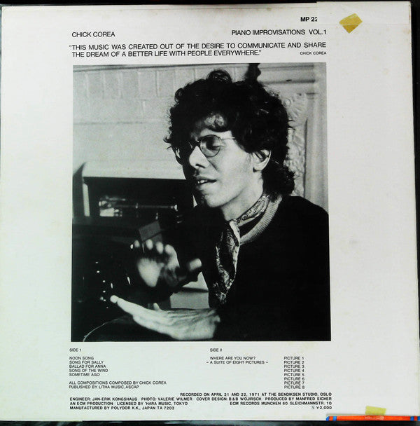 Chick Corea - Piano Improvisations Vol. 1 (LP, Album, RE)