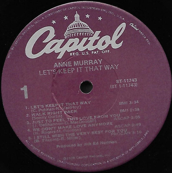 Anne Murray - Let's Keep It That Way (LP, Album, Jac)