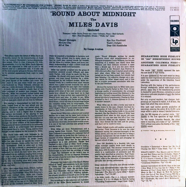 The Miles Davis Quintet - 'Round About Midnight (LP, Album, RE, Pit)