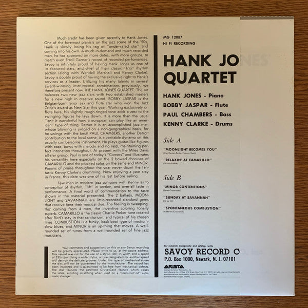 Hank Jones Trio - Hank Jones' Quartet(LP, Mono)
