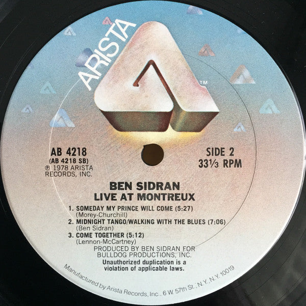 Ben Sidran - Live At Montreux (LP, Album, San)