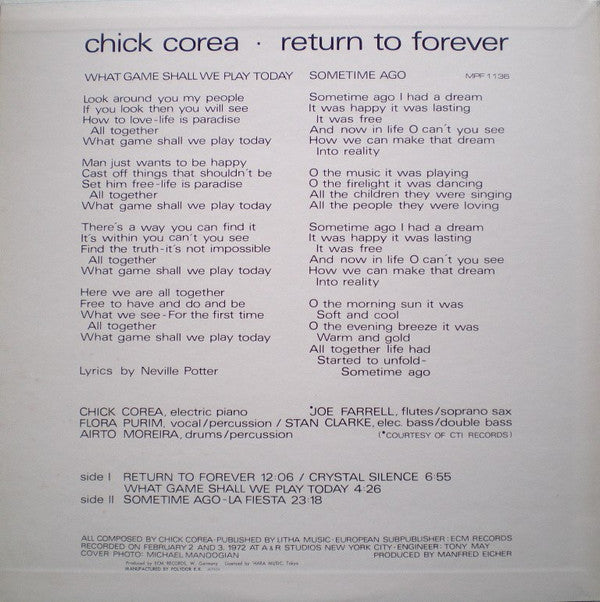 Chick Corea - Return To Forever (LP, Album, RE)