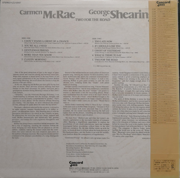 Carmen McRae - George Shearing - Two For The Road (LP, Album, RE)