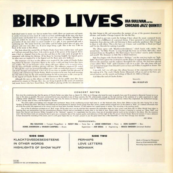 Ira Sullivan And The Chicago Jazz Quintet - Bird Lives (LP, Album)
