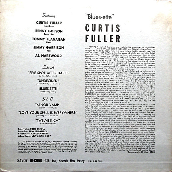 Curtis Fuller's Quintet - Blues-ette (LP, Album, RP)