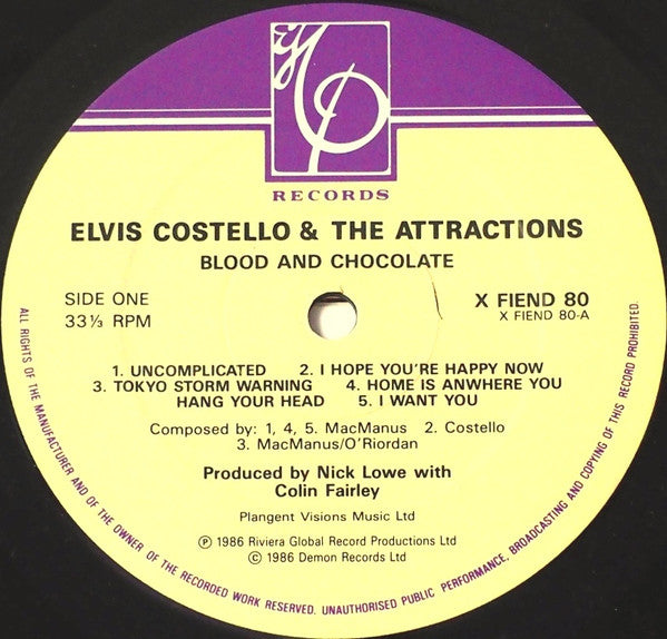 Elvis Costello & The Attractions - Blood & Chocolate(LP, Album, CBS)