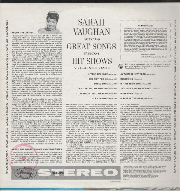 Sarah Vaughan - Great Songs From Hit Shows, Vol. 1 (LP)