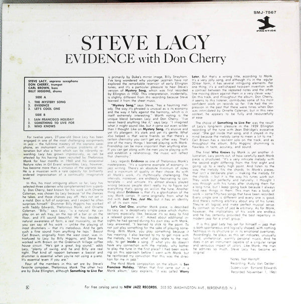 Steve Lacy With Don Cherry - Evidence (LP, Album, Promo, RE)