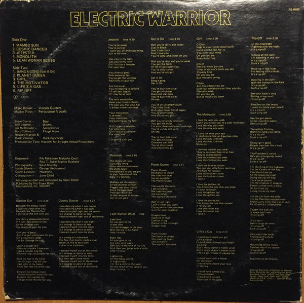 T. Rex - Electric Warrior (LP, Album, Ter)