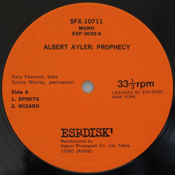 Albert Ayler - Prophecy (LP, Album, Mono, RE)