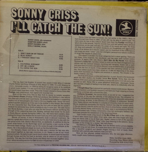 Sonny Criss - I'll Catch The Sun! (LP, Album)