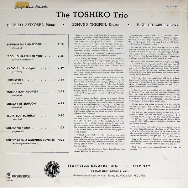 The Toshiko Trio - George Wein Presents Toshiko  (LP, Album, Mono, RE)