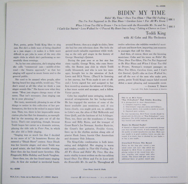 Teddi King With Al Cohn And His Orchestra - Bidin' My Time (LP, RE)