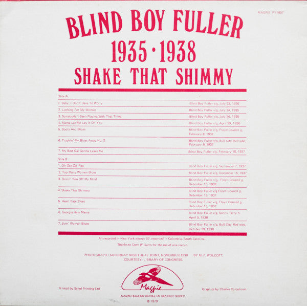 Blind Boy Fuller - 1935 - 1938 Shake That Shimmy (LP, Comp, Mono)