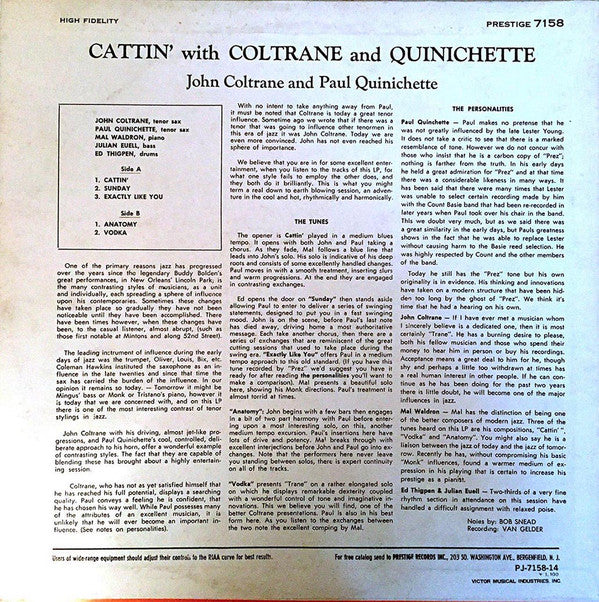 John Coltrane - Cattin' With Coltrane And Quinichette(LP, Album, Mo...