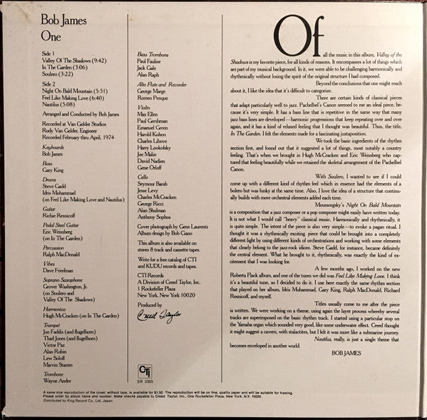 Bob James - One (LP, Album, Gat)