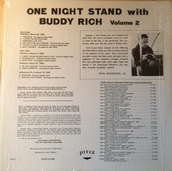Buddy Rich - One Night Stand With Buddy Rich Volume 2 (LP, Album)