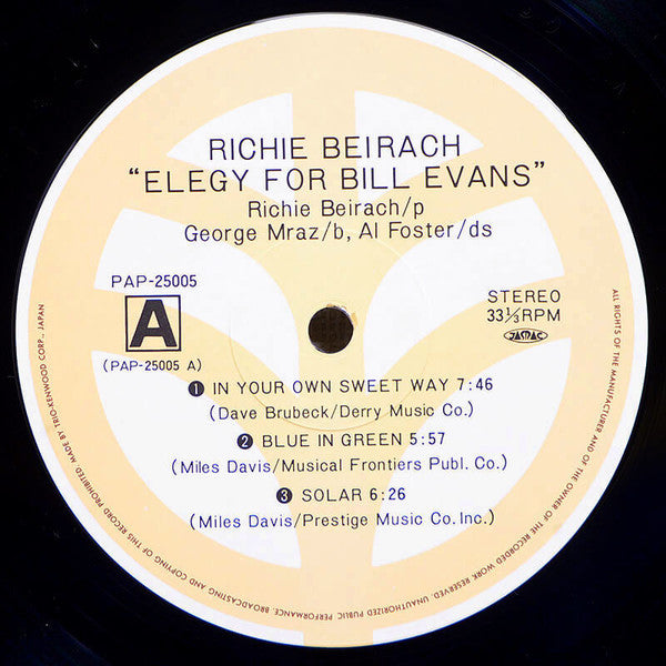 Richie Beirach* - Elegy For Bill Evans (LP, Album)