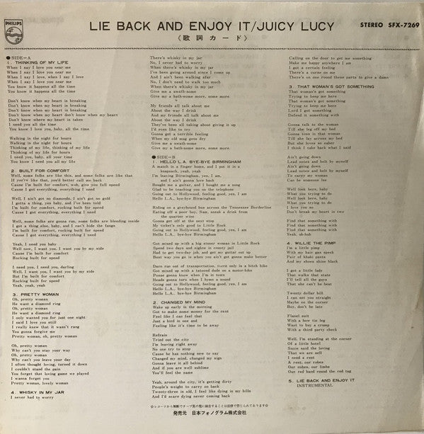 Juicy Lucy - Lie Back And Enjoy It (LP, Album)
