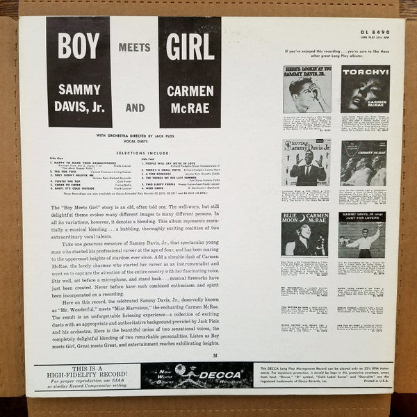 Sammy Davis Jr. And Carmen McRae - Boy Meets Girl (LP, Album, Mono)