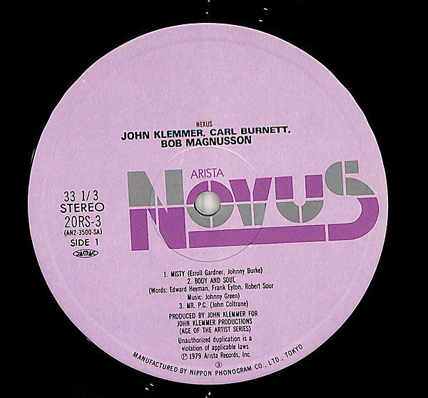 John Klemmer, Carl Burnett, Bob Magnusson - Nexus (2xLP, Album, Gat)